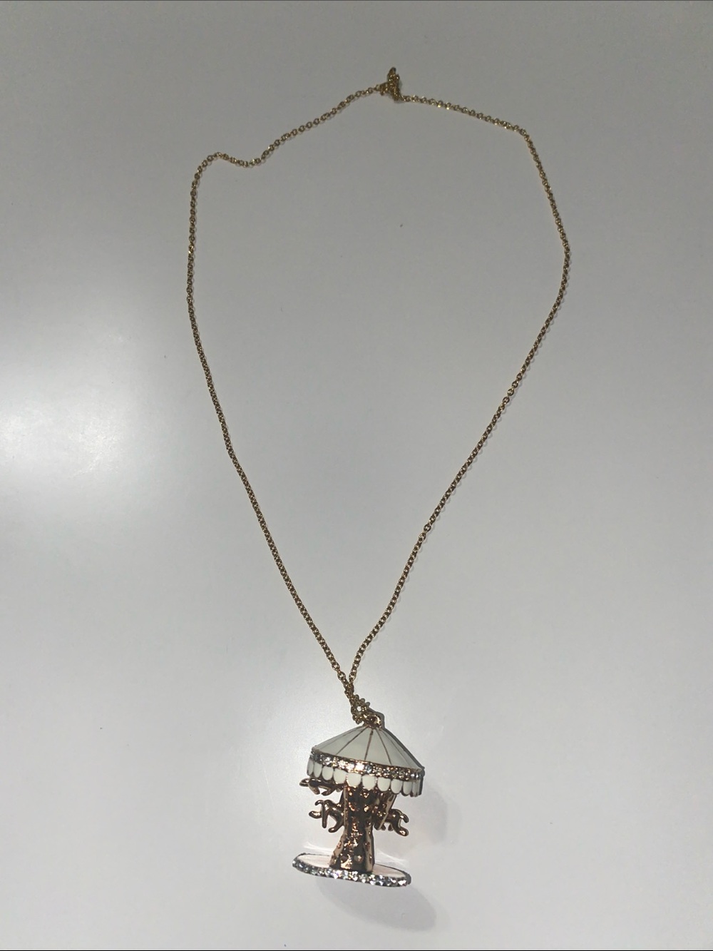 Gold Tone Horse Carousel Pendant Necklace